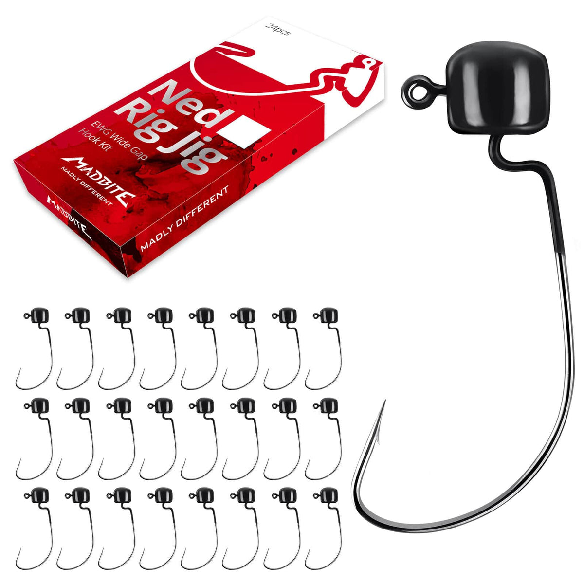 MadBite 24 Pcs Ned Rig Jig Hook Kits