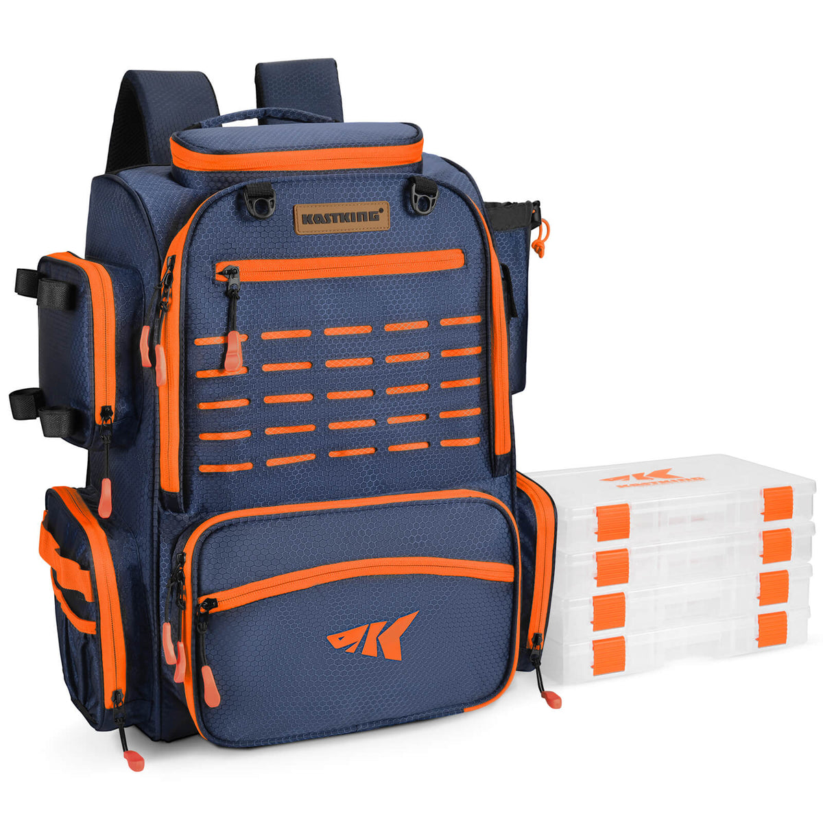 KastKing Bait Boss Fishing Tackle Backpack with Rod Holders 4 Tackle Boxes