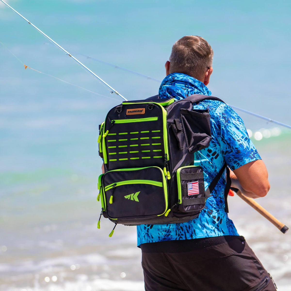 KastKing Bait Boss Fishing Tackle Backpack with Rod Holders 4 Tackle Boxes
